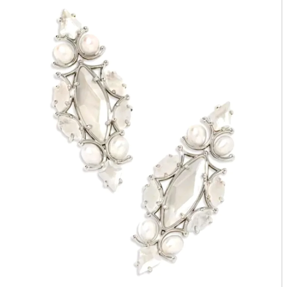 Kendra Scott Genevieve Statement Earrings in Silver and Ivory Pearl NWT - Picture 4 of 10